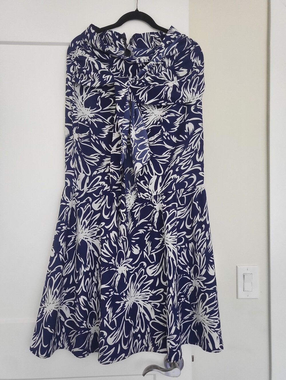 Navy Blue and White Floral Midi Dress